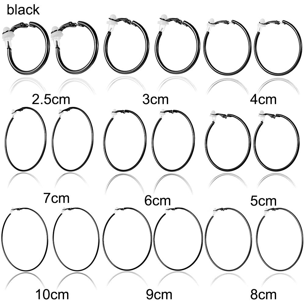 

Pair Jewelry Gold Silver Black Women Fashion Big Circle Earrings Hoops Without Piercing Clip On Ear 2.5cm чёрный