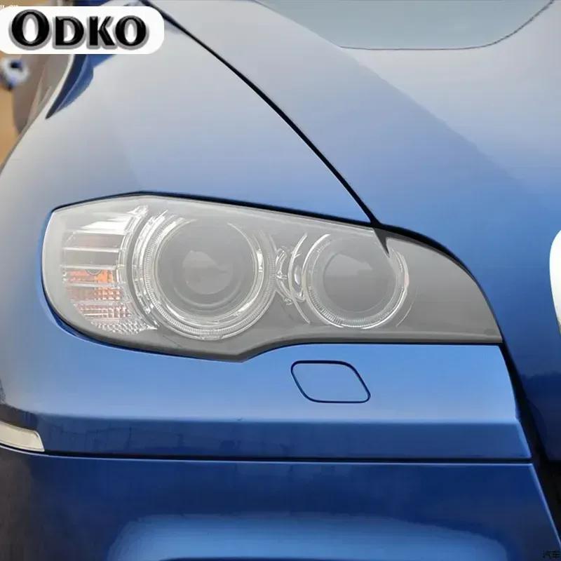 2 Pièces Film Protecteur Teinté Noir Fumée pour Phare de Voiture Feu Avant Autocollant TPU Transparent Pour BMW X5 E70 M 2007-2013 Accessoires