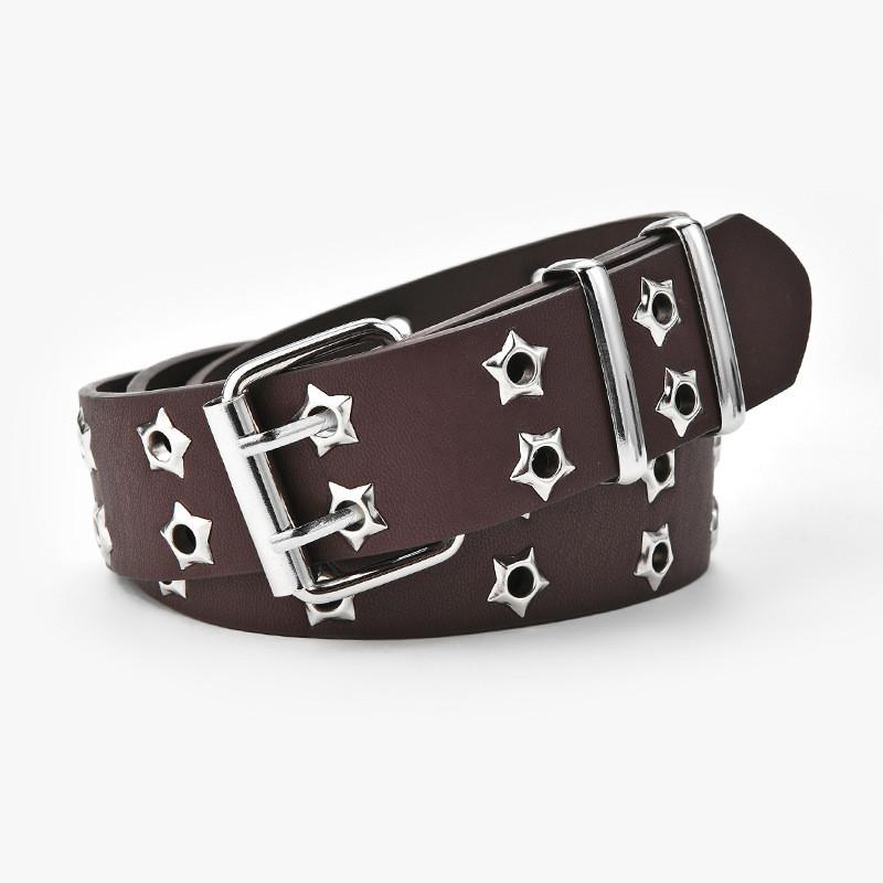Womens Elegant Faux Leather Waist Belt With Unique Star Eyelet And Punk Features