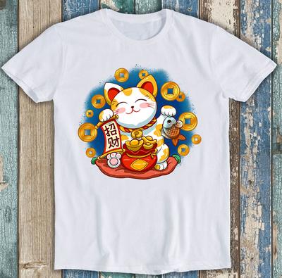 Maneki Neko Smiling Face Lucky Cat Funny Gift Tee T Shirt  1794