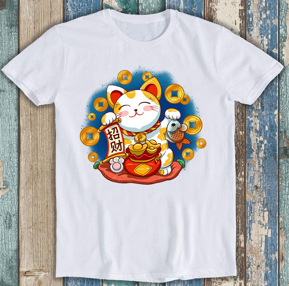 

Maneki Neko Smiling Face Lucky Cat Funny Gift Tee T Shirt 1794 M