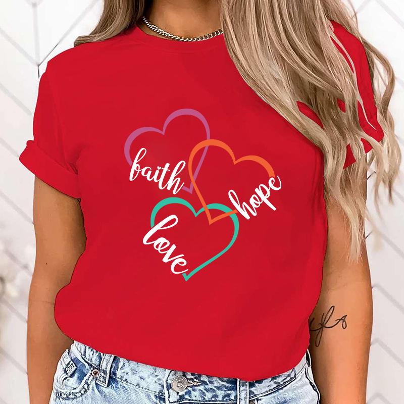 (High Quality Clothes)Funny Breast Cancer Awareness Faith Hope Love Letter Printing T-Shirts For Women Summer Tee Shirt