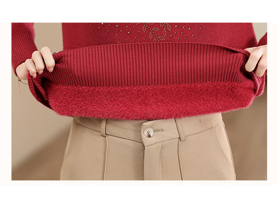 Middle-aged Women's Plus Velvet Knitted Sweater - Winter Base Shirt for Autumn & Winter