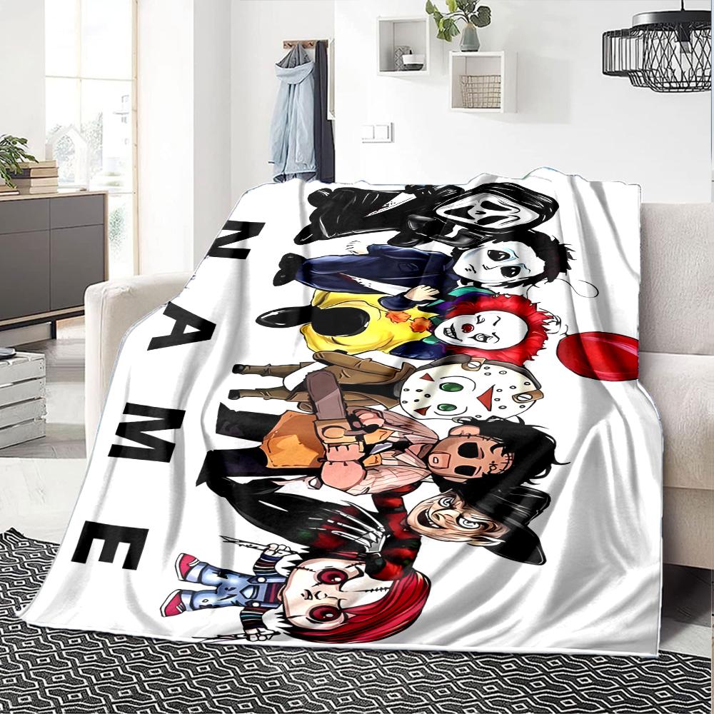 Custom Name Halloween horror Theme Printed Blanket - Perfect for Couch, Bed, Travel & Outdoor Use | Machine Washable, Cozy & Durable.