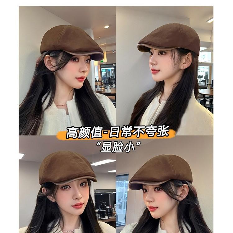 Trendy retro forward hat women's new spring and autumn big head circumference peaked cap corduroy American reverse beret