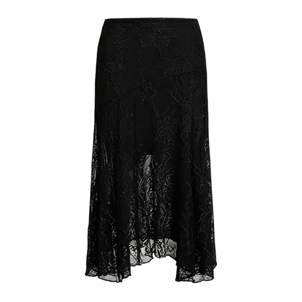 See-Through Design Lace Beach Dress Solid Color Sheer Mesh Skirts Women Summer Beachwear S