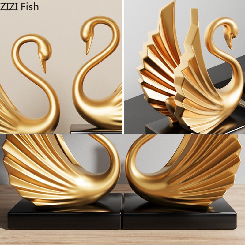 Minimalist Golden Swan Creative Abstract Ornaments Valentine's Day Gift Desk Decoration Swan Sculpture Home Decor Accessories