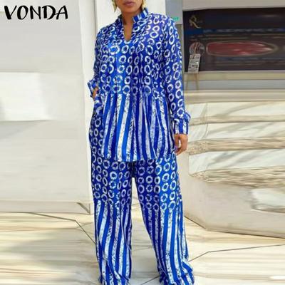 Women V-Neck Back Patchwork Long Sleeve Print Top Straight Pants Sets