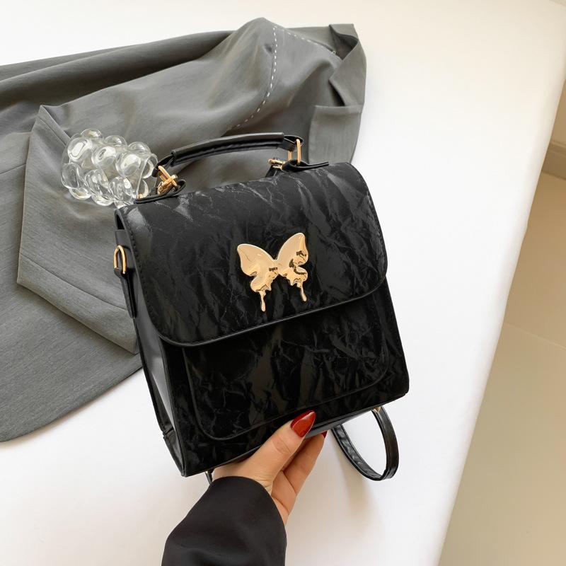 

Корейская версия рюкзака с бантом, однотонная нишевая эстетическая повседневная сумка 2024 года, новая персонализированная сумка через плечо чёрный