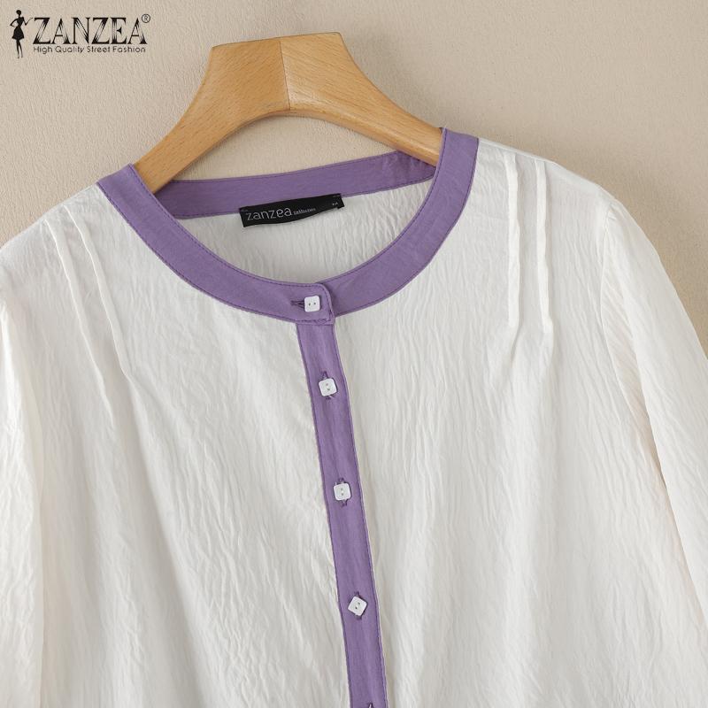 ZANZEA Women Casual Round Neck Loose Half Sleeve Blouse