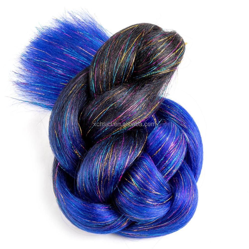 Customized Soft Heat Resistant Fiber Festival Ombre Pure 2 3 4 5 Tone Color Tinsel Glitter Jumbo Braiids