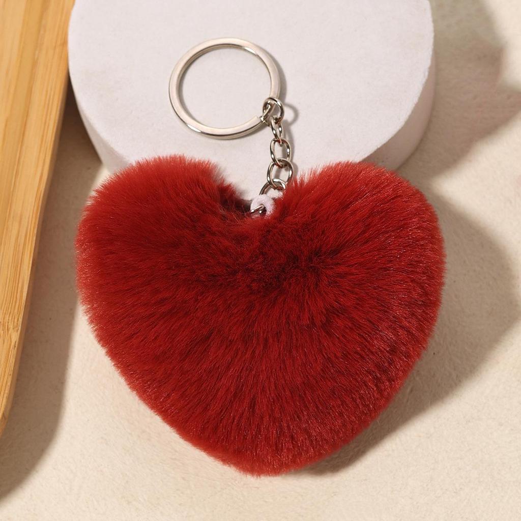 Duolingo Faux Rex Rabbit Fur Heart Keychain: Cute Pendant for Bags & Cars