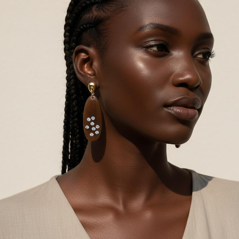 Exaggerated Long Oval Resin Dangle Earrings for Women Ladies Vintage Rhinestone Colored Water Droplet Earrings Jewelry Wholesale