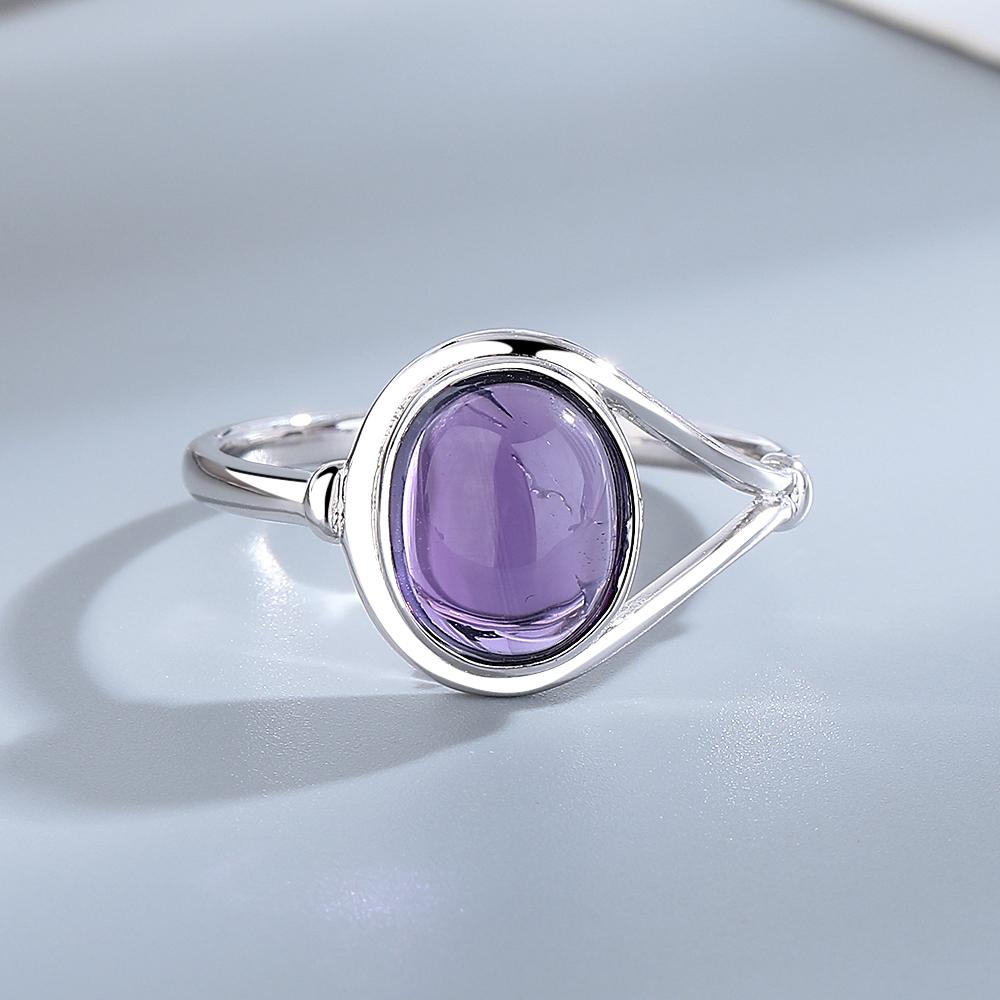 Dainty Natural Moonstone Ring 8*10MM Round Amethyst Agate Stone Vintage Silver Jewelry Ring For Women Party Anniversary Gifts