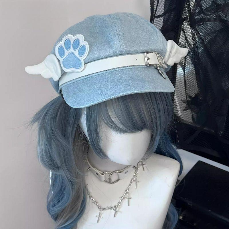 Make ized Women Harajuku Gothic Lolita Beret hat Cap Y2K Girl Angel Wing Dog Dog paw handmake Sun hats