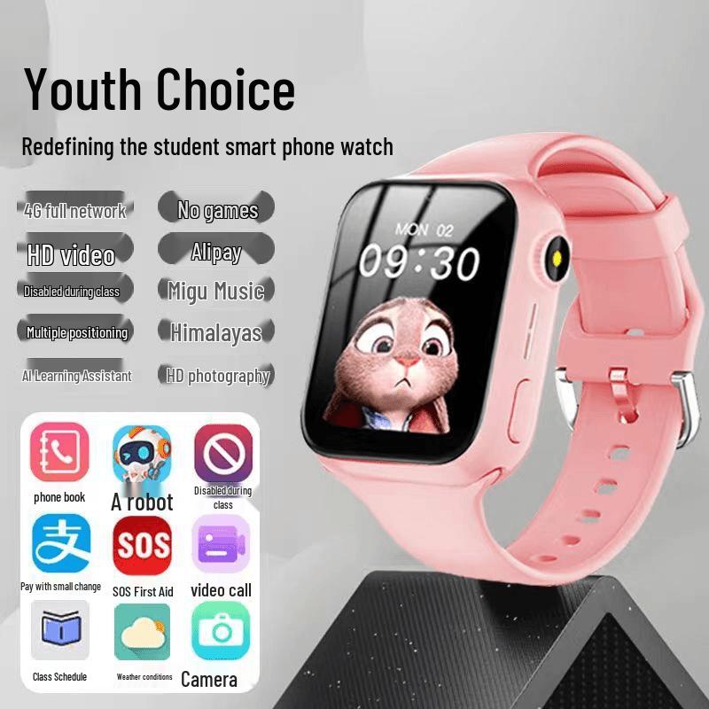 

Дитячий смарт-годинник 4G зі слотом для SIM-карти, відеодзвінком, Alipay та GPS-відстеженням рожевий