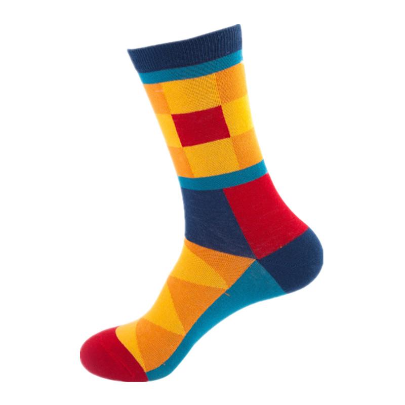Hundreds Fashion Business Men 100% Cotton Happy Lattice Socks Unisex Boys Combed Hip Hop Street Skateboard Funny High Sox Set