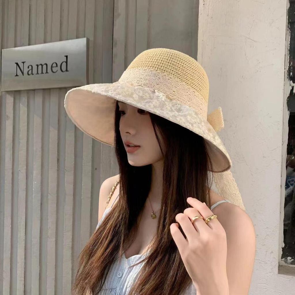 Mesh Bow Fisherman Hat, Summer Sun Hat Women, New Large Brim Sun Hat UV Sun Hat