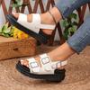 Women's Sandal British Style Rome Shoe Comfy Soft Leather 2024 Summer Sandalias Metal Buckle Casual Slipper Flat Platform Sandal