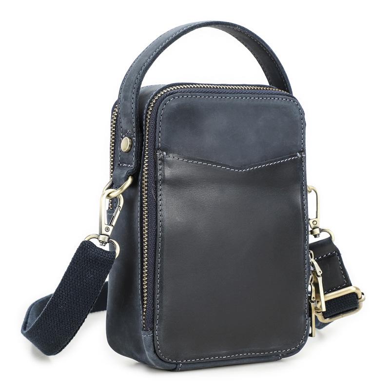 Black Angel Retro Leather Men s Crossbody Bag - Genuine Crazy Horse Cowhide, Trendy & Casual for Phones