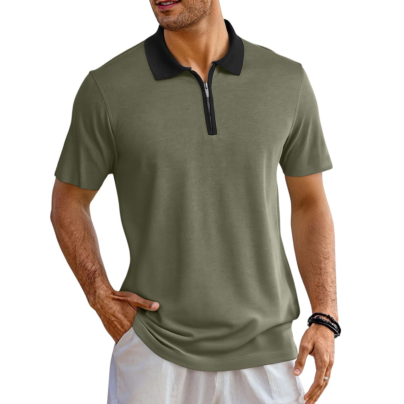 

Летняя мужская свободная повседневная рубашка с короткими рукавами и лацканами, дышащий спортивный топ XL зелёный