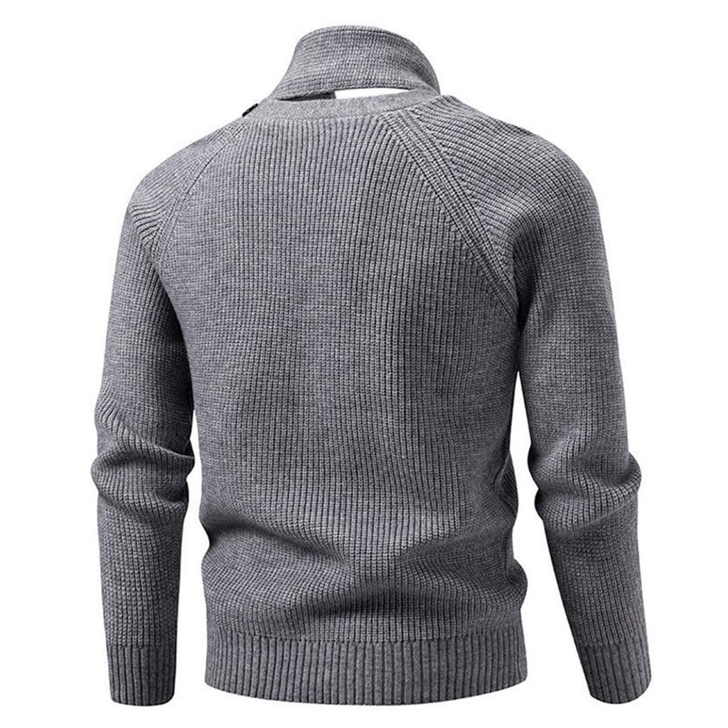 Men's Casual Solid-color Patchwork Style Long-sleeved High-neck Sweater, Men's Fitted Knitted Pullover, Scarf Collar Sweater