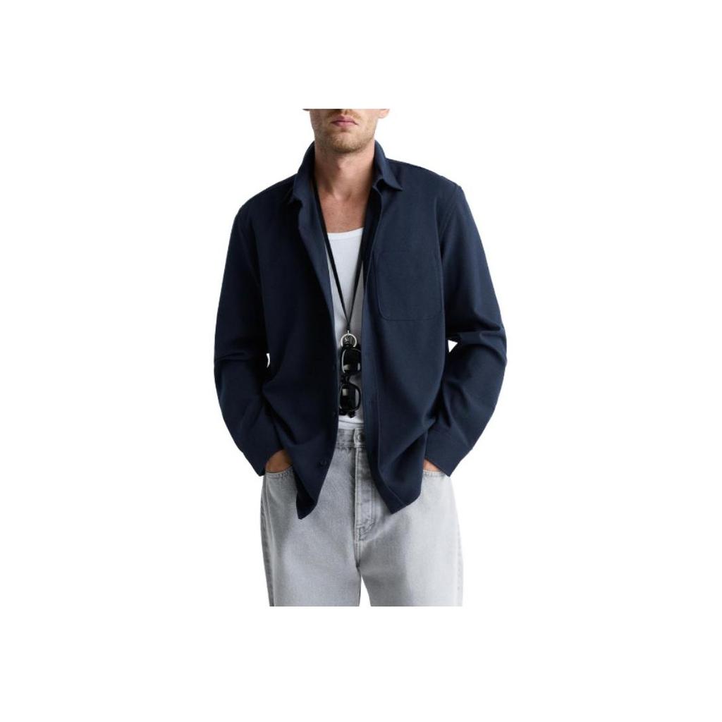 Zara Solid Color Pointed Collar Single-Breasted Long Sleeve Shirt Men Shirts Blue 01063340401-33