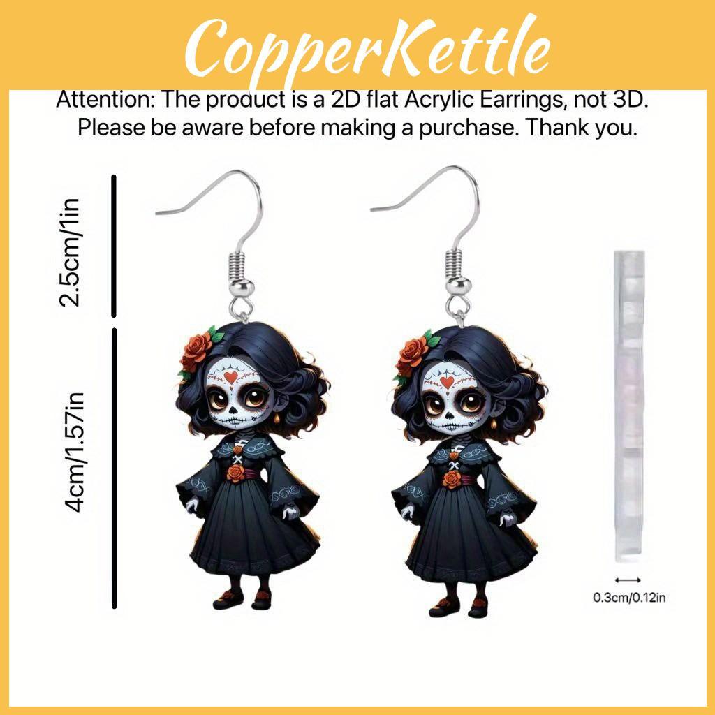 Halloweenské tématické černé lebky růže dívka čtyři vzory dámské akrylové náušnice
