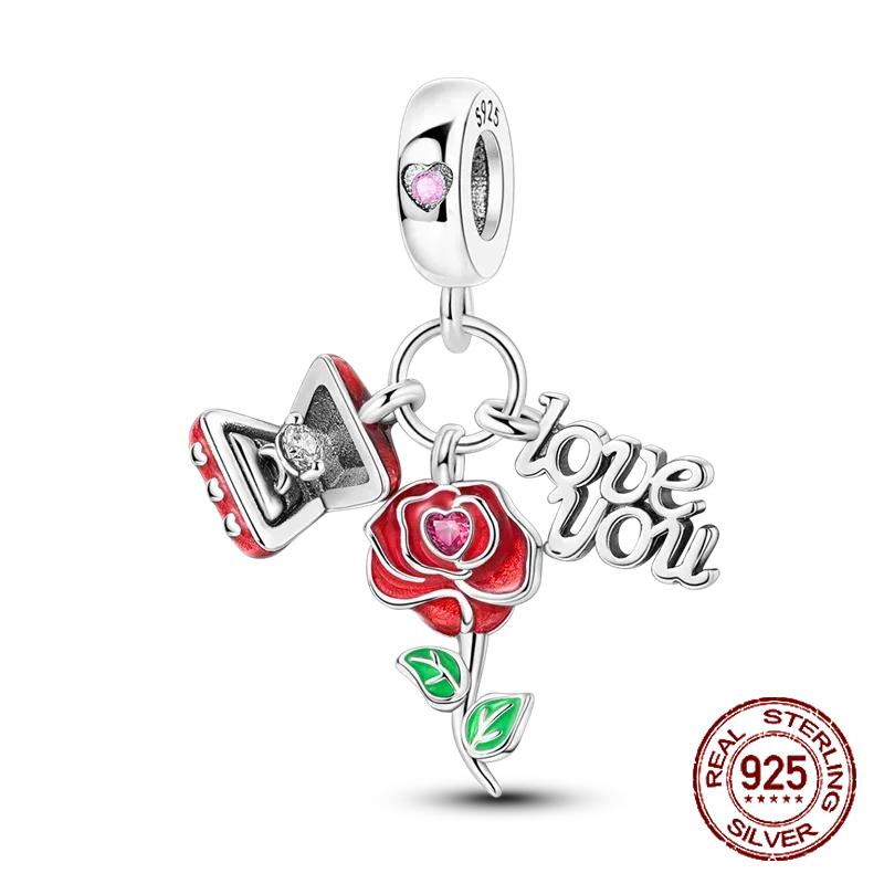 Red Color Series Charms Beads Copper Blood Heart Love Car Strawberry Fruit Dangle Fit Original Bangle Bracelet Diy Jewelry