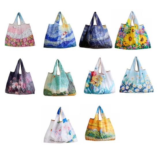 Shopping Bag Reusable Foldable Polyester Tote with Reinforced Stitching Compact Storage Bag for Fruits Vegetables