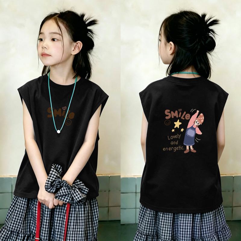 Korean Style Trendy Girls' Sleeveless Pure Cotton Vest Top - Summer New Arrivals for Medium & Large Children