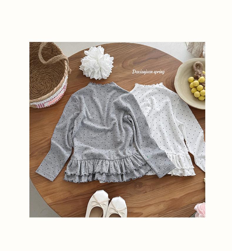 Girls  Polka Dot Lace Long Sleeve T-shirt, Spring 2026 Style - Sizes Large & Small 100cm