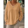 QICED Women's Fashion Casual Solid Color Print Long Sleeve V Neck Blouses & Shirts