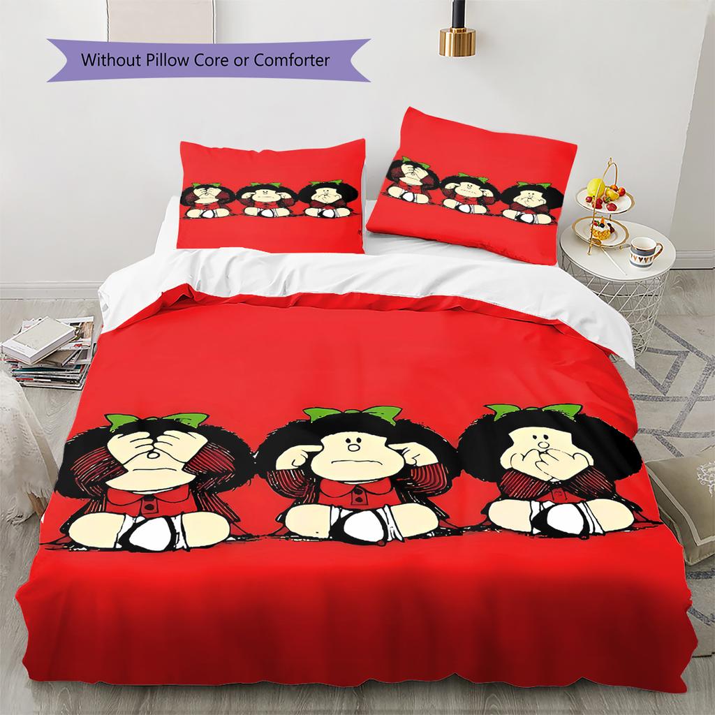 Mafalda Pattern Bedding,Quilt Set Quilt Cover Pillowcase Home Birthday Gift (1 * Duvet Cover + 2 * Pillowcase, Without Core)