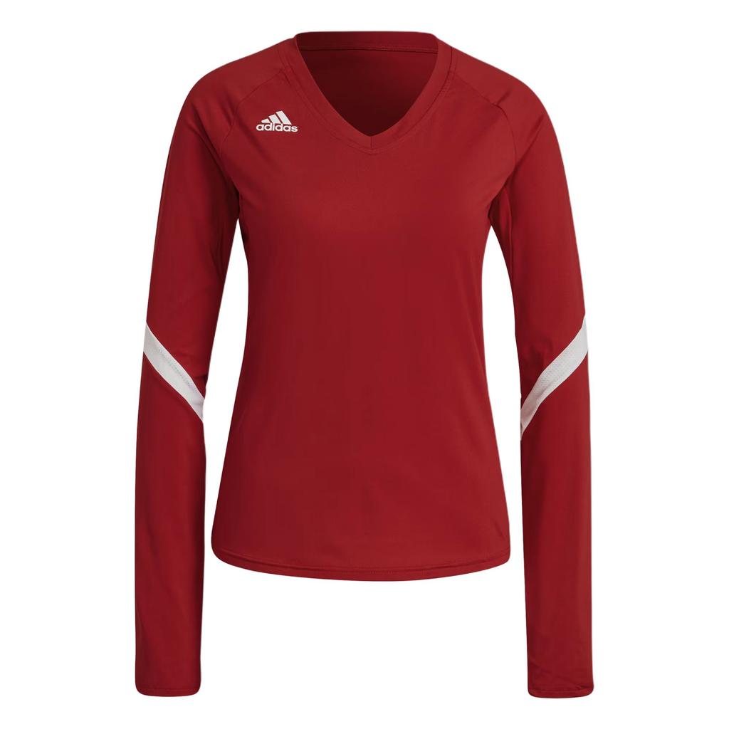 Adidas Quickset Slim Fit V-Neck Raglan Long Sleeve T-Shirt Women Tops Red H61883