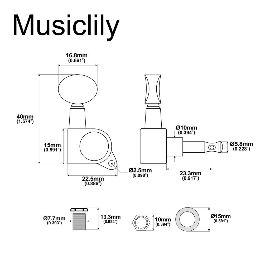 Musiclily Guitar Tuners for Black Kidney Buttons 3+3 Electric/Acoustic Guitars,