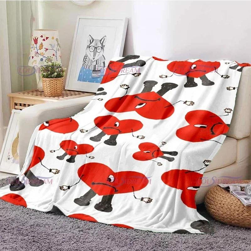 Cartoon Bad Bunny Coperta Coperte di flanella Musica pop latina Coperte calde in pile di peluche per biancheria da letto per divano adulto per tutte le stagioni