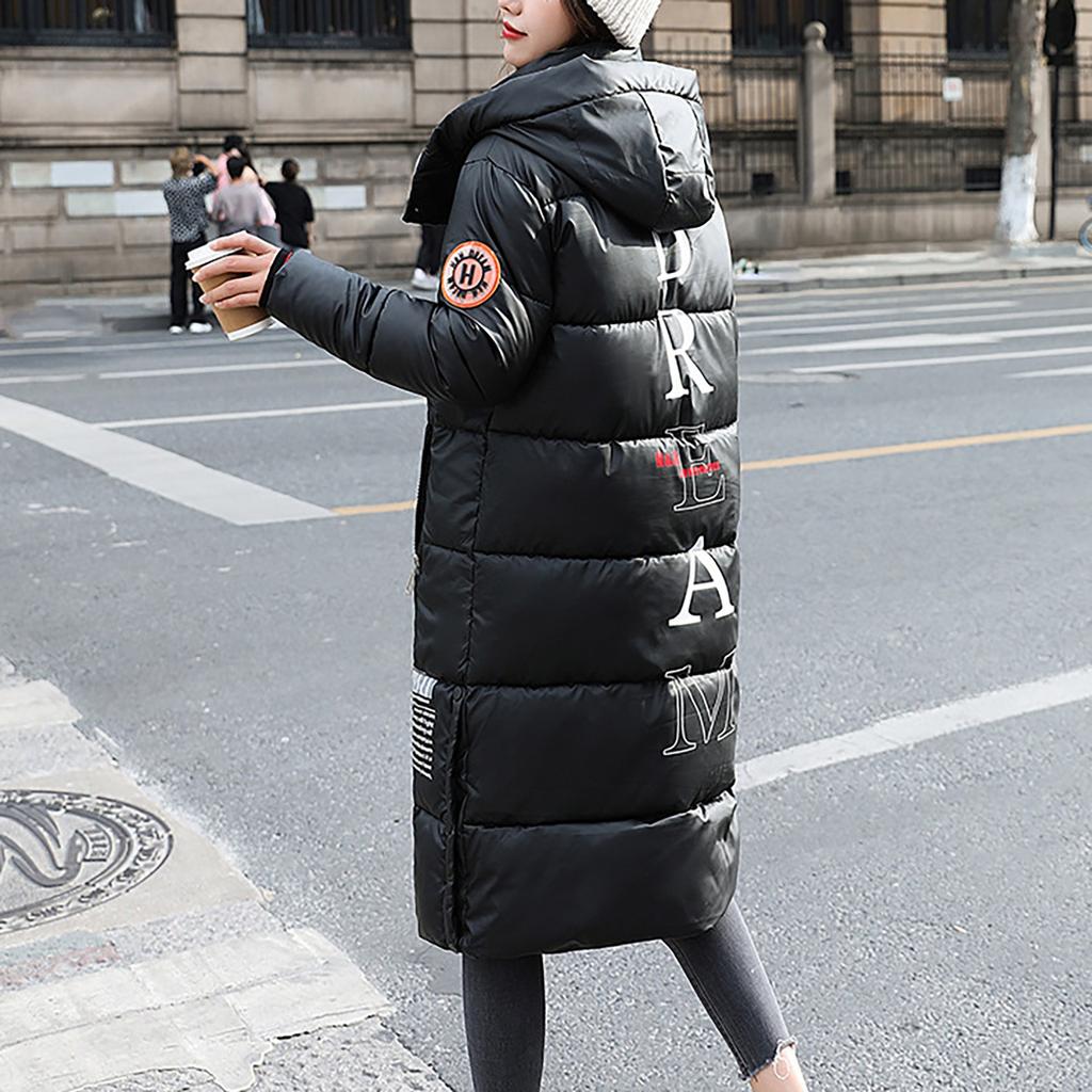 Damen Wintermode Langer Overknee-Kapuzenmantel mit dicker Wattierung