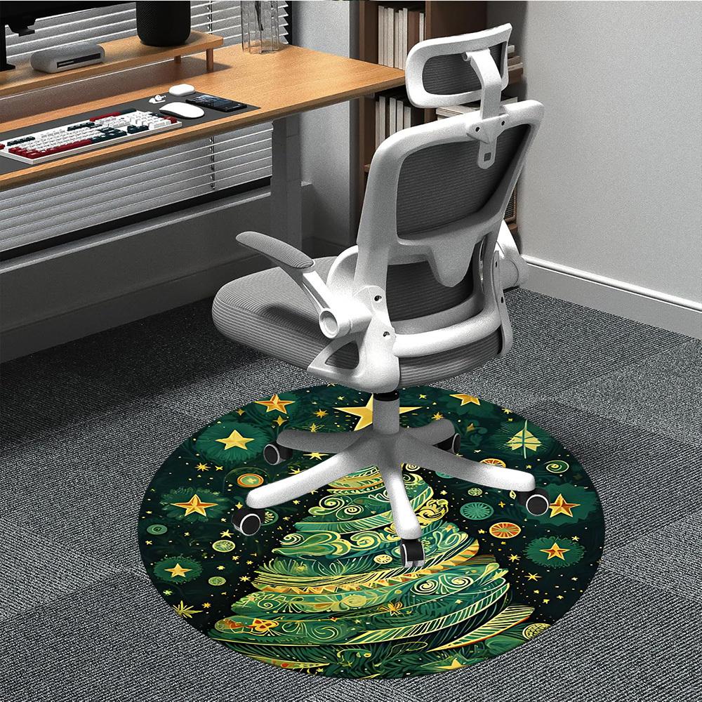 1PC Christmas Tree Decorations Office Round Area Rug, Mat Suitable For Office, Under Office Chairs Bedroom Living Room Home Decor, Room Deco