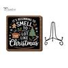 Christmas Hanging Ornament Wooden Tabletop Decor, 2D Pet Santa with Iron Stand, Rustic Festive Home Accents Holiday Sign for And Cafe Shelf,