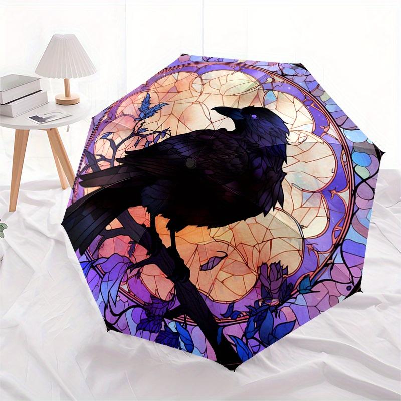 Stained Raven Wall Art: Unique Home DecorUmbrella, Portable 3-Fold Compact Umbrella,Christmas Gift ES611