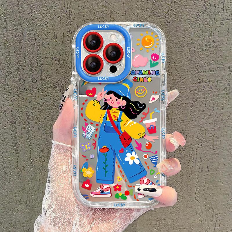 

Девушка-дудл Подходит для 16promax Чехол для телефона Apple 15 Милый мультяшный 14 Зеркальный 13 Все Ins Веселый 8 iPhone 7 Plus/8 Plus