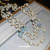 French pearl opal round beaded stacked with crystal necklace court style neck chain light luxury high-end sweater chain