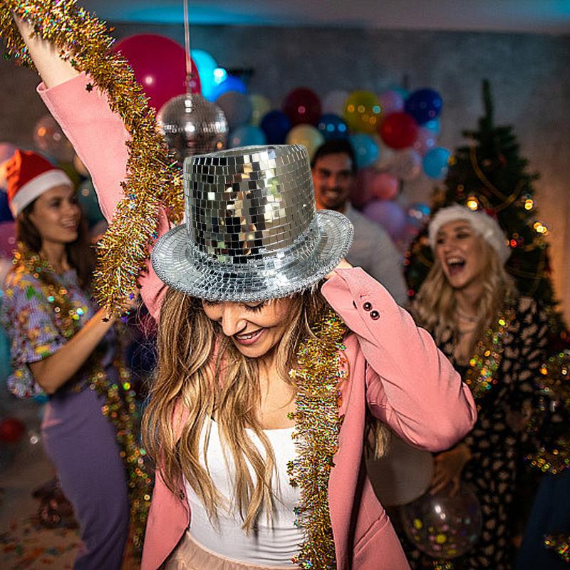 Disco Cowboy Hat Disco Mirrored Sun Hat Retro Disco Unisex Costume Sparkly Top Hat Dress Up Accessories For Adults