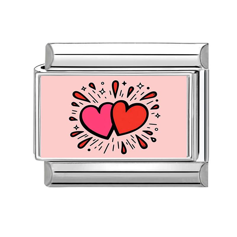 New Romantic Valentine's Love Series Pink Heart Italian Charm Links Fit 9mm Stainless Steel Bracelet DIY Making Jewelry Gift