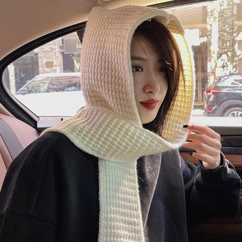 Fashion Balaclava Scarf Hat Winter Warm Earmuffs Cap For Women Girls Thicken Neck Ear Protector Beanies Outdoor Hooded Scarf