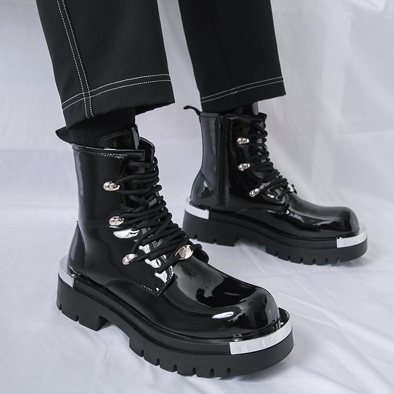 Men'S High Top Boots Shiny And Fashionable Versatile Fashion Paired With Boots For Going Out Dating Daily Commuting And Wearing