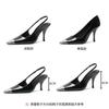 Rose Park Caiying Same Sexy Patent Leather High Heels Square Head Metal Head Thin Heel Single Shoes Black Bag Head Sandals Women