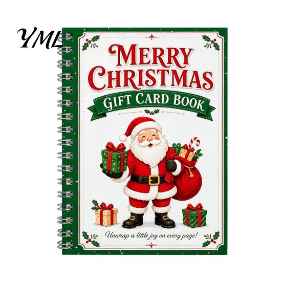 Compact Gift Presentation Folder Christmas Card Book, 7" x 5" Spiral Bound Merry Portable Memory Keeper for Cash Booklet, Greeting Album, Personalized