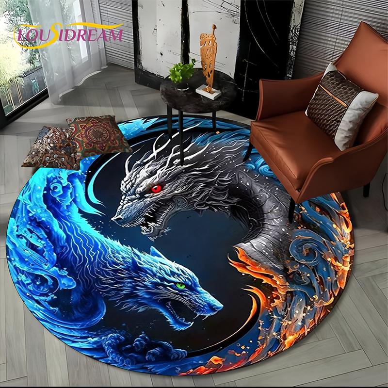 Fashion Dragon Round Carpets Living Room Bedroom Area Rug Room Bedside Chair Floor Mat Decorat Alfombra Birthday gift Poster Mat